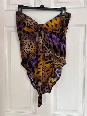 Be Creative Animal Print One Piece Swimsuit Large NWOT Purple Leopard